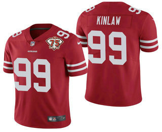 Personalized Men’s San Francisco 49ers #99 Javon Kinlaw Red 75th Anniversary Patch 2021 Untouchable Stitched Limited Jersey