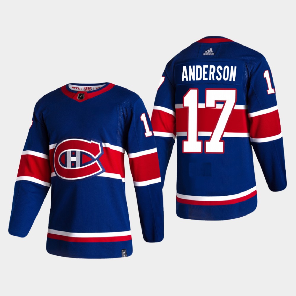 Personalized Montreal Canadiens #17 Josh Anderson Reverse Retro 2020-21 Authentic Blue Jersey