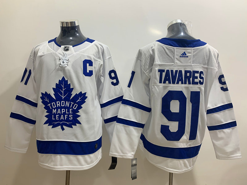 Personalized Men’s Toronto Maple Leafs #91 John Tavares with C Patch White Road Stitched NHL Jersey