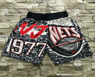 Personalized Men’s Brooklyn Nets Black Big Face Mitchell Ness Hardwood Classics Soul Swingman Throwback Shorts