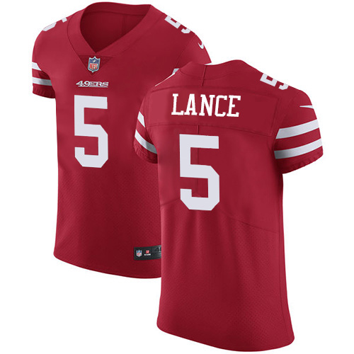 Personalized San Francisco 49ers #5 Trey Lance Red Team Color Men’s Stitched NFL Untouchable Elite Jersey