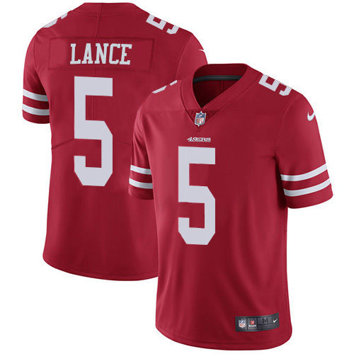 Personalized Youth San Francisco 49ers #5 Trey Lance Red Team Color Youth Stitched NFL Untouchable Limited Jersey