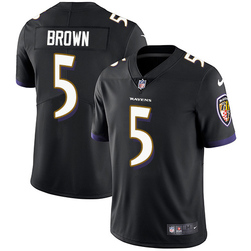 Personalized Youth Ravens #5 Marquise Brown Black Alternate Youth Stitched NFL Untouchable Limited Jersey