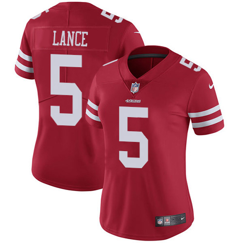 Personalized Women’s San Francisco 49ers #5 Trey Lance Red Team Color Women’s Stitched NFL Untouchable Limited Jersey