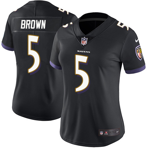 Personalized Women’s Ravens #5 Marquise Brown Black Alternate Women’s Stitched NFL Untouchable Limited Jersey