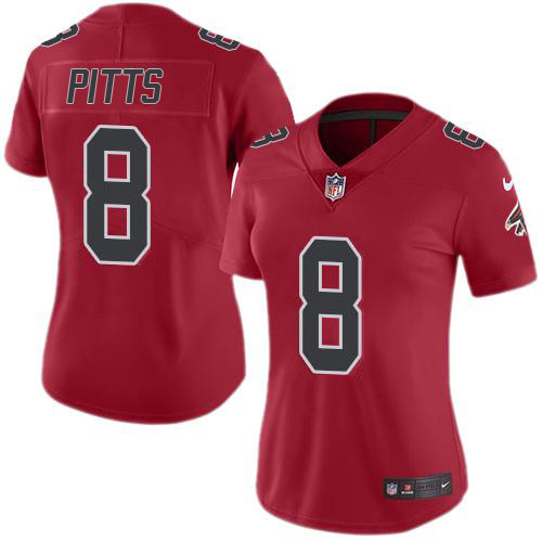 Personalized Women’s Falcons #8 Kyle Pitts Red Women’s Stitched NFL Limited Rush Jersey