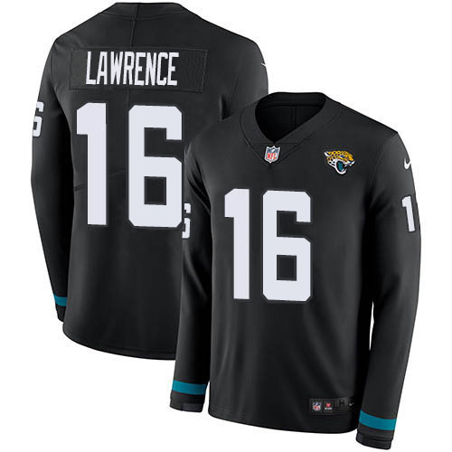 Personalized Jaguars #16 Trevor Lawrence Black Team Color Men’s Stitched NFL Limited Therma Long Sleeve Jersey