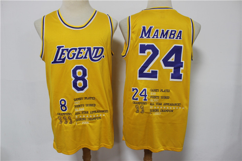 Personalized Lakers 8 &24 Kobe Bryant Yellow Mamba Swingman Fashion Jersey