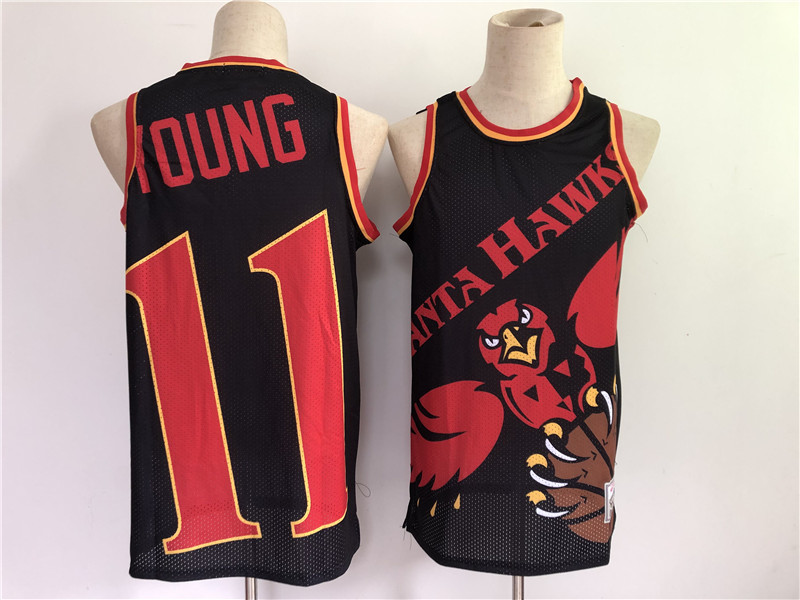 Personalized Men’s Atlanta Hawks #11 Trae Young Black Big Face Mitchell Ness Hardwood Classics Soul Swingman Throwback Jersey