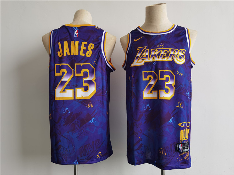 Personalized Men Los Angeles Lakers 23 James Purple MVP rookie of the year select series 2021 NBA Jersey
