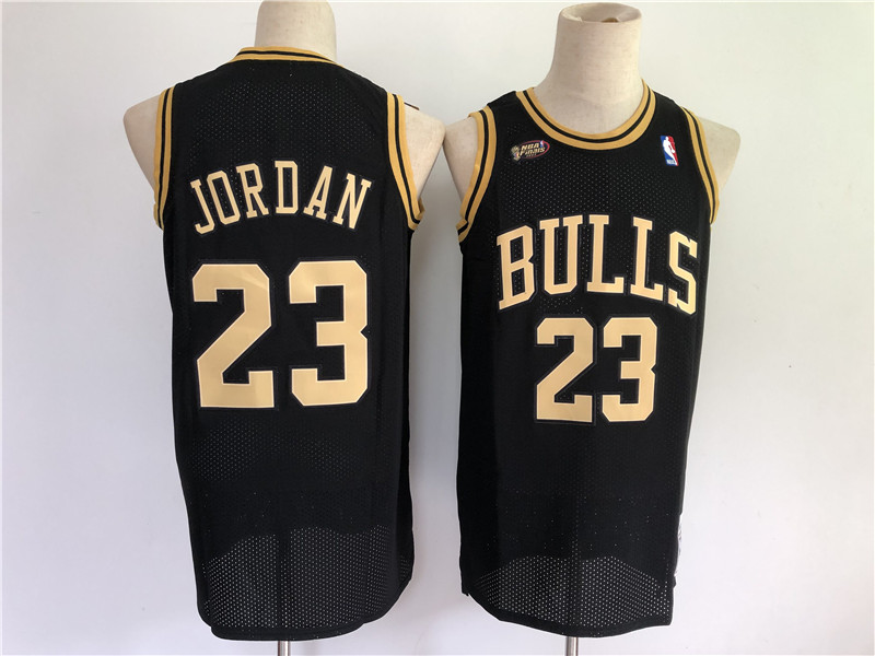 Personalized Men Chicago Bulls 23 Jordan Black gold Throwback 2021 NBA Jersey
