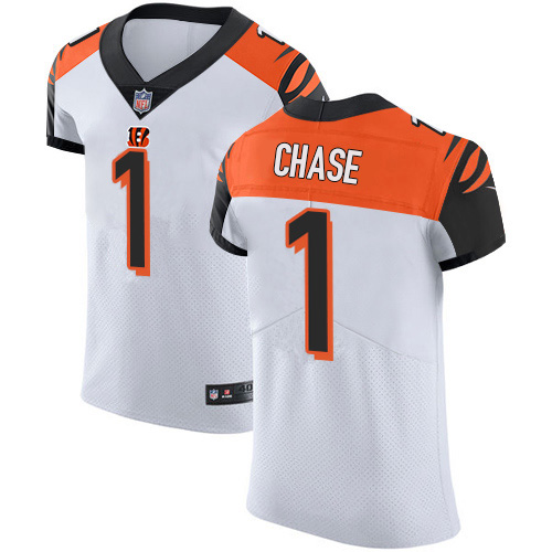 Personalized Bengals #1 Ja’Marr Chase White Men’s Stitched NFL New Elite Jersey