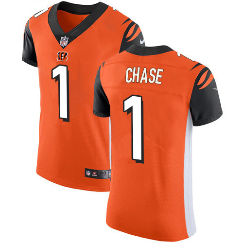 Personalized Bengals #1 Ja’Marr Chase Orange Alternate Men’s Stitched NFL New Elite Jersey