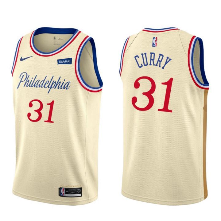 Personalized 76ers #31 Seth Curry Men’s Unveil 2019-20 City Edition Swingman NBA Jersey Cream White