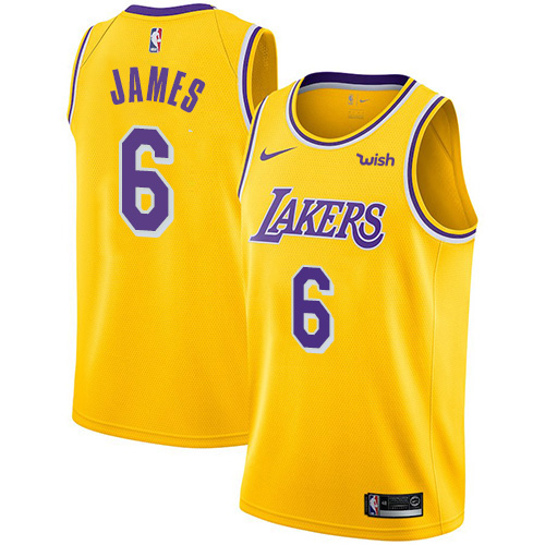 Personalized Lakers #6 LeBron James Gold NBA Swingman Icon Edition Jersey