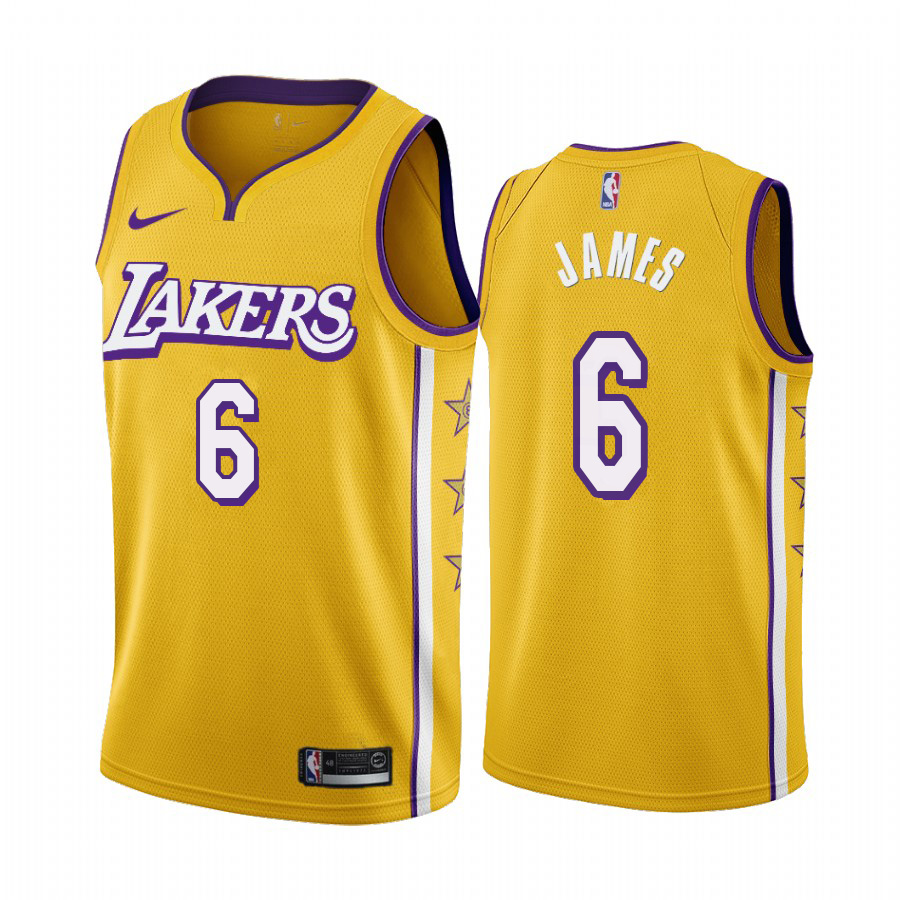 Personalized Lakers #6 Lebron James Men’s Unveil 2019-20 City Edition Swingman NBA Jersey Yellow