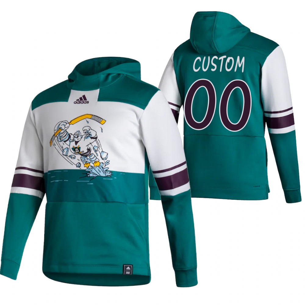 Personalized Anaheim Ducks Reverse Retro Pullover Hoodie White Green