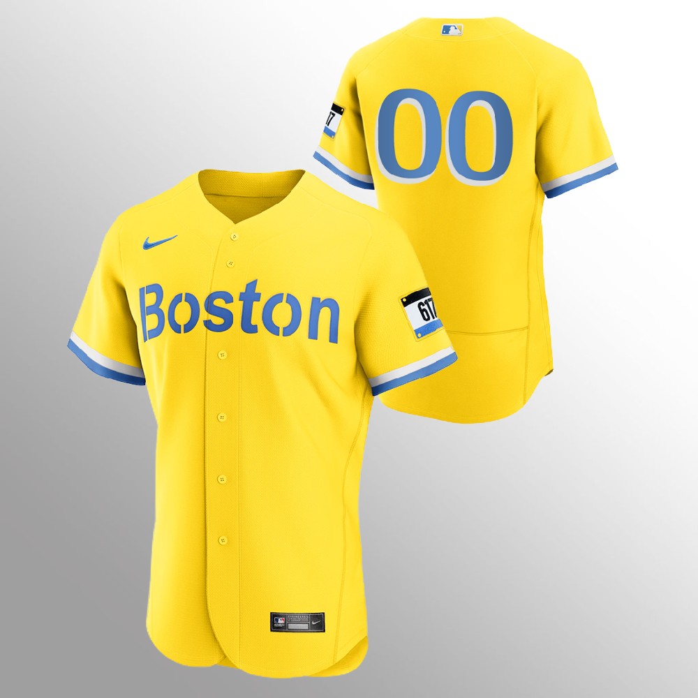 Personalized Boston Red Sox Personalized Men’s 2021 City Connect Gold Authentic MLB Jersey – No Name