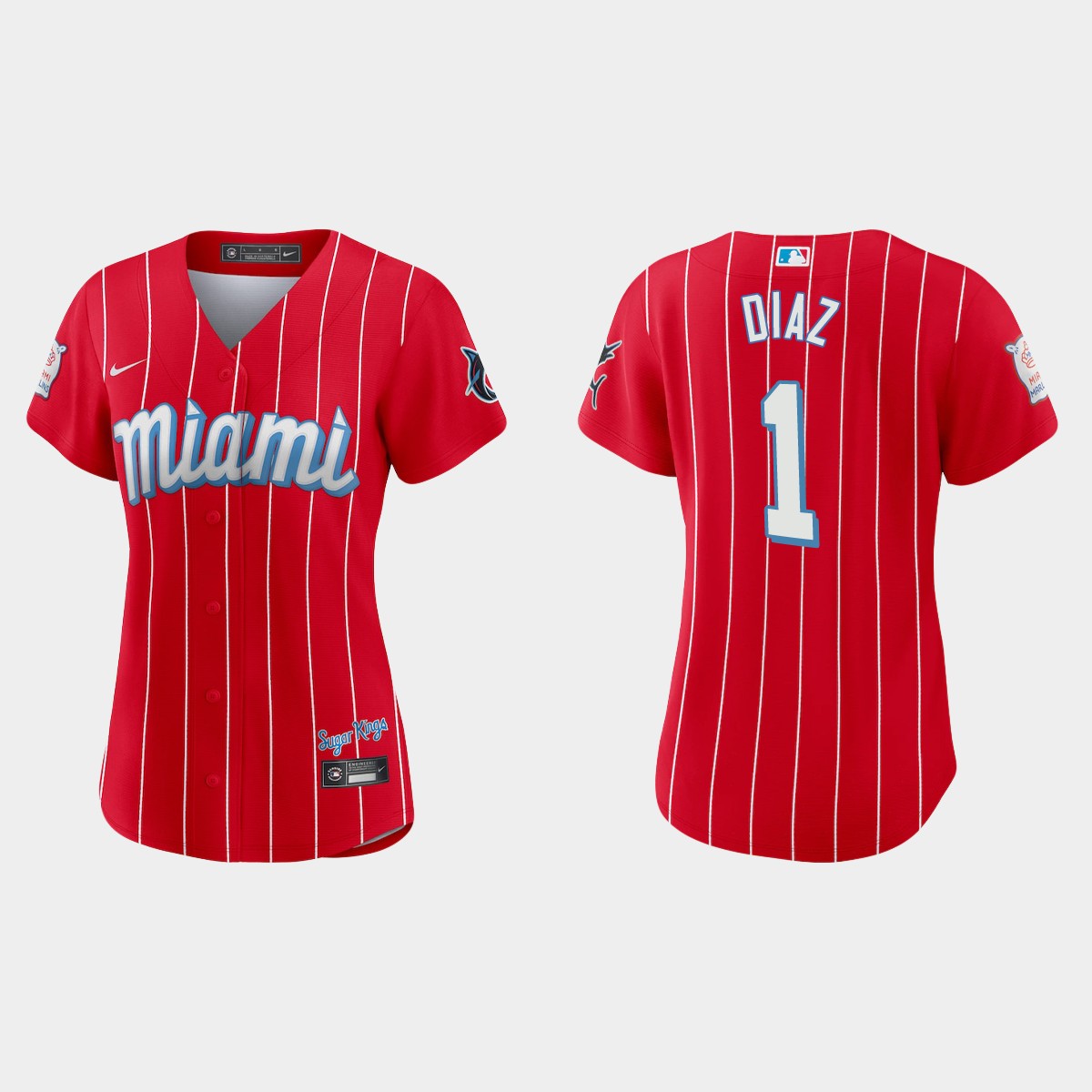 Personalized Miami Marlins #1 Isan Diaz Women’s 2021 City Connect Authentic MLB Jersey Red