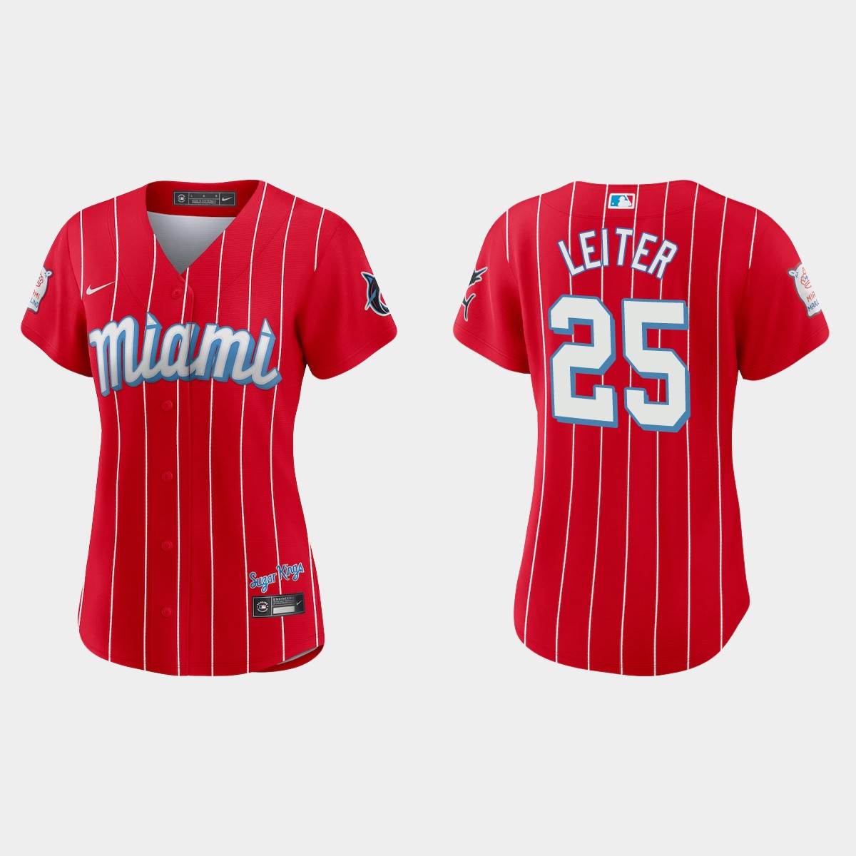 Personalized Miami Marlins #25 Al Leiter Women’s 2021 City Connect Authentic MLB Jersey Red