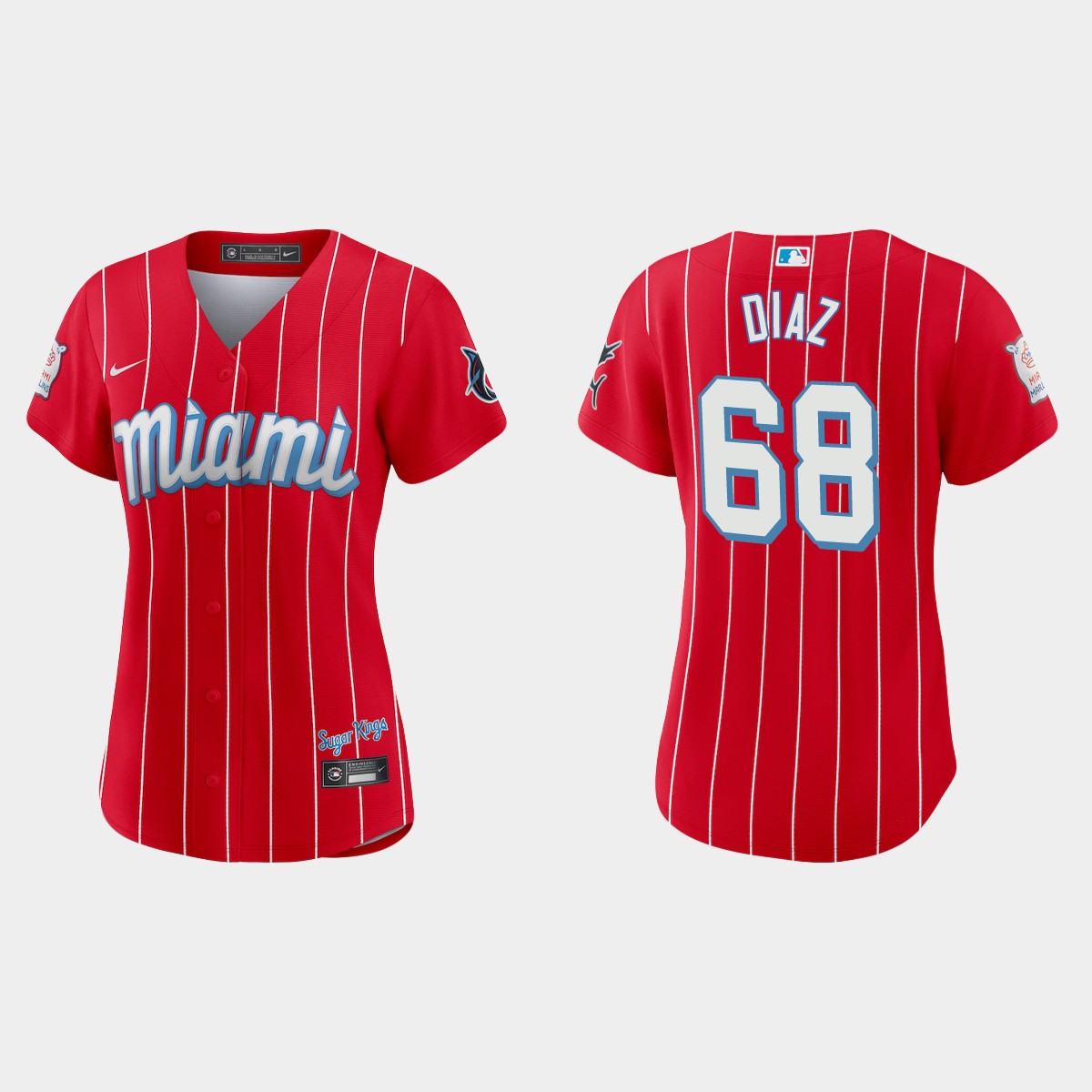 Personalized Miami Marlins #68 Lewin Diaz Women’s 2021 City Connect Authentic MLB Jersey Red