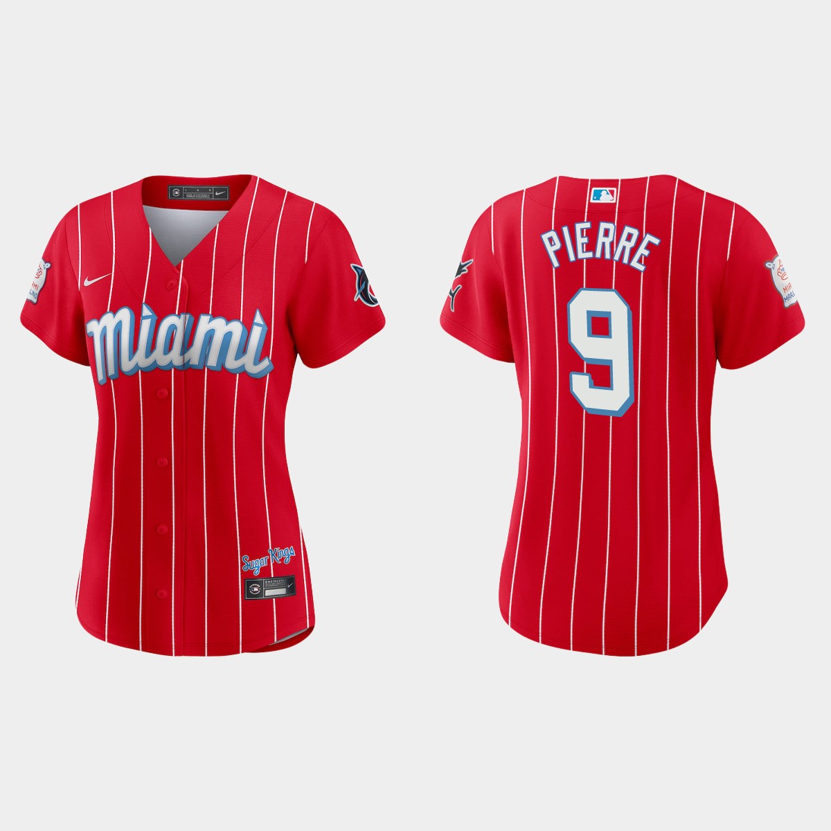 Personalized Miami Marlins #9 Juan Pierre Women’s 2021 City Connect Authentic MLB Jersey Red