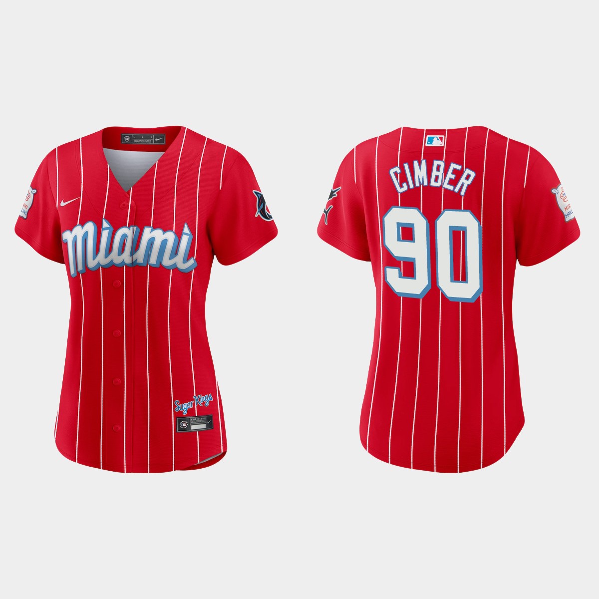 Personalized Miami Marlins #90 Adam Cimber Women’s 2021 City Connect Authentic MLB Jersey Red