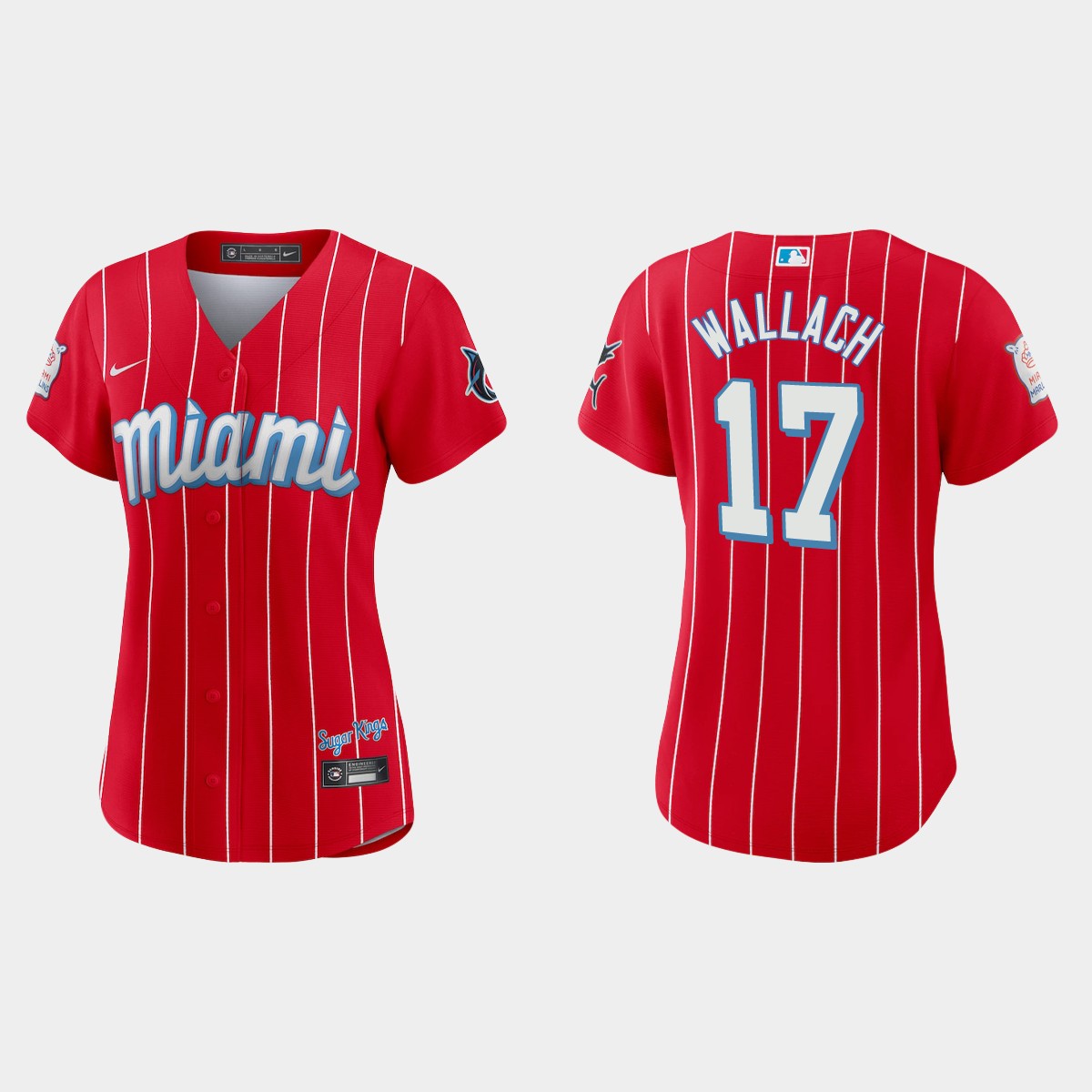 Personalized Miami Marlins #17 Chad Wallach Women’s 2021 City Connect Authentic MLB Jersey Red
