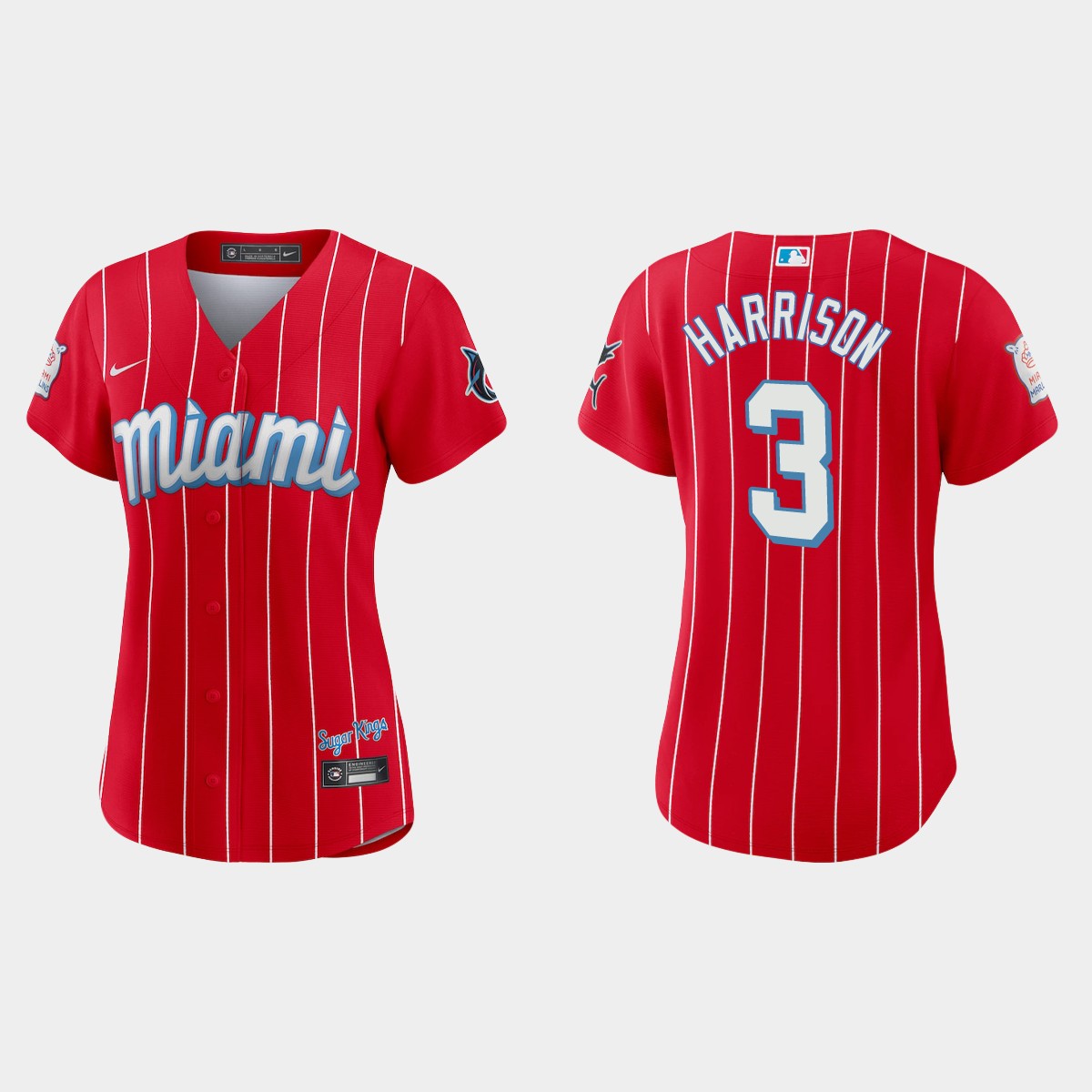 Personalized Miami Marlins #3 Monte Harrison Women’s 2021 City Connect Authentic MLB Jersey Red