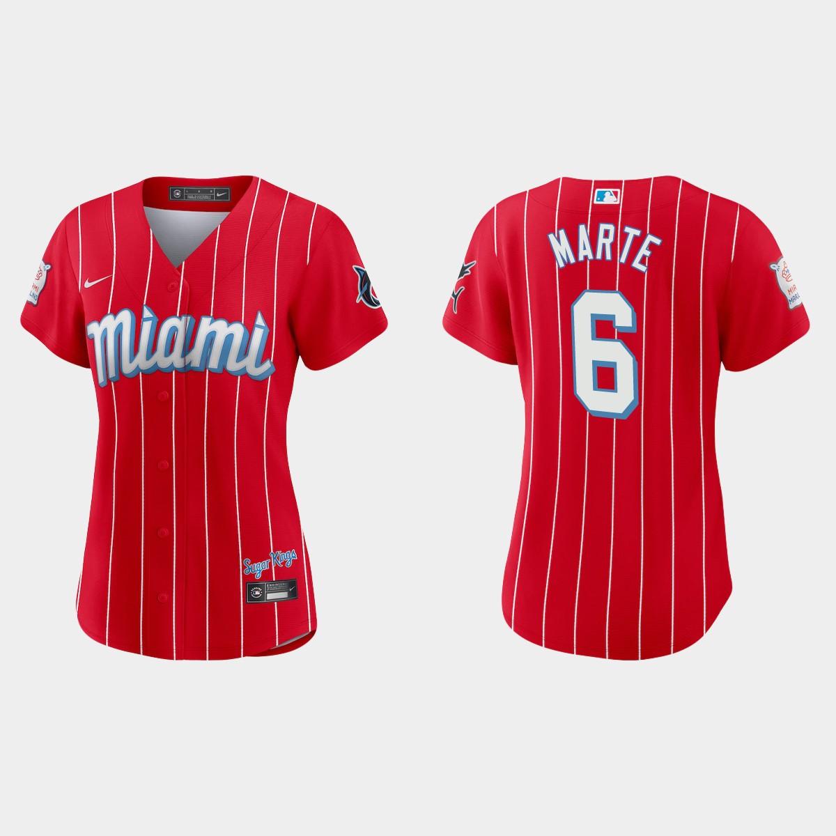 Personalized Miami Marlins #6 Starling Marte Women’s 2021 City Connect Authentic MLB Jersey Red