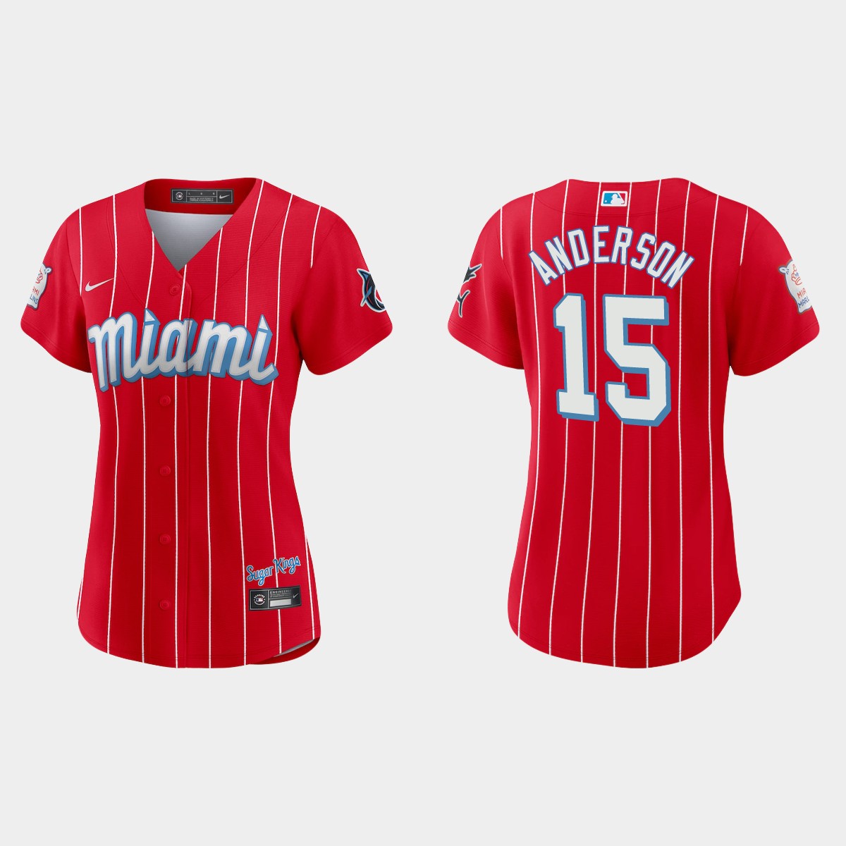 Personalized Miami Marlins #15 Brian Anderson Women’s 2021 City Connect Authentic MLB Jersey Red