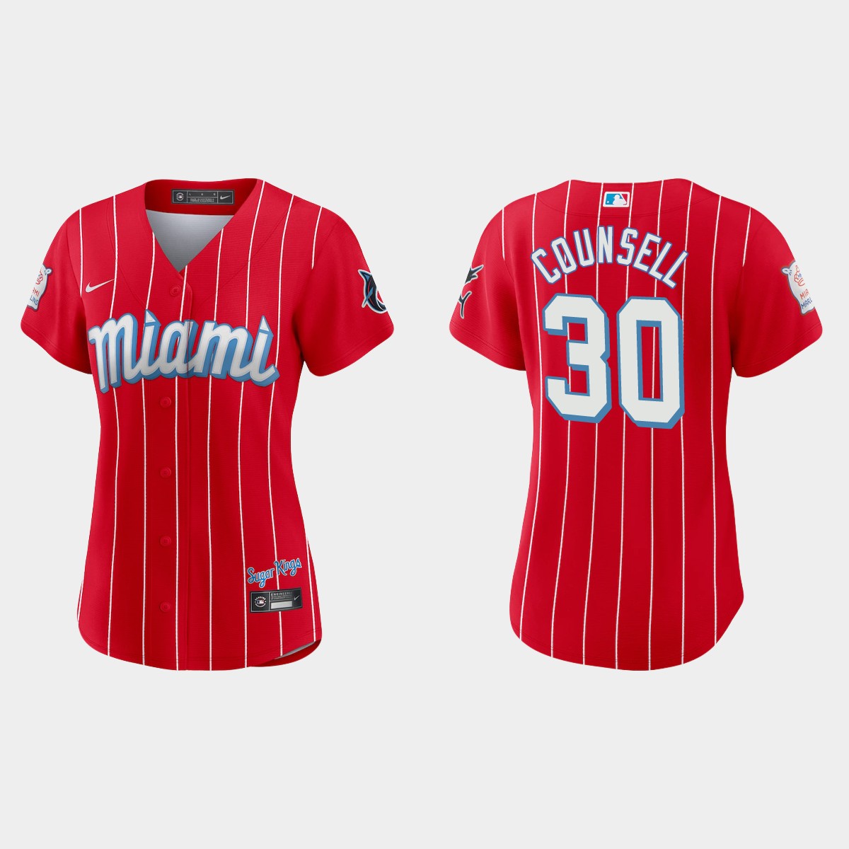 Personalized Miami Marlins #30 Craig Counsell Women’s 2021 City Connect Authentic MLB Jersey Red