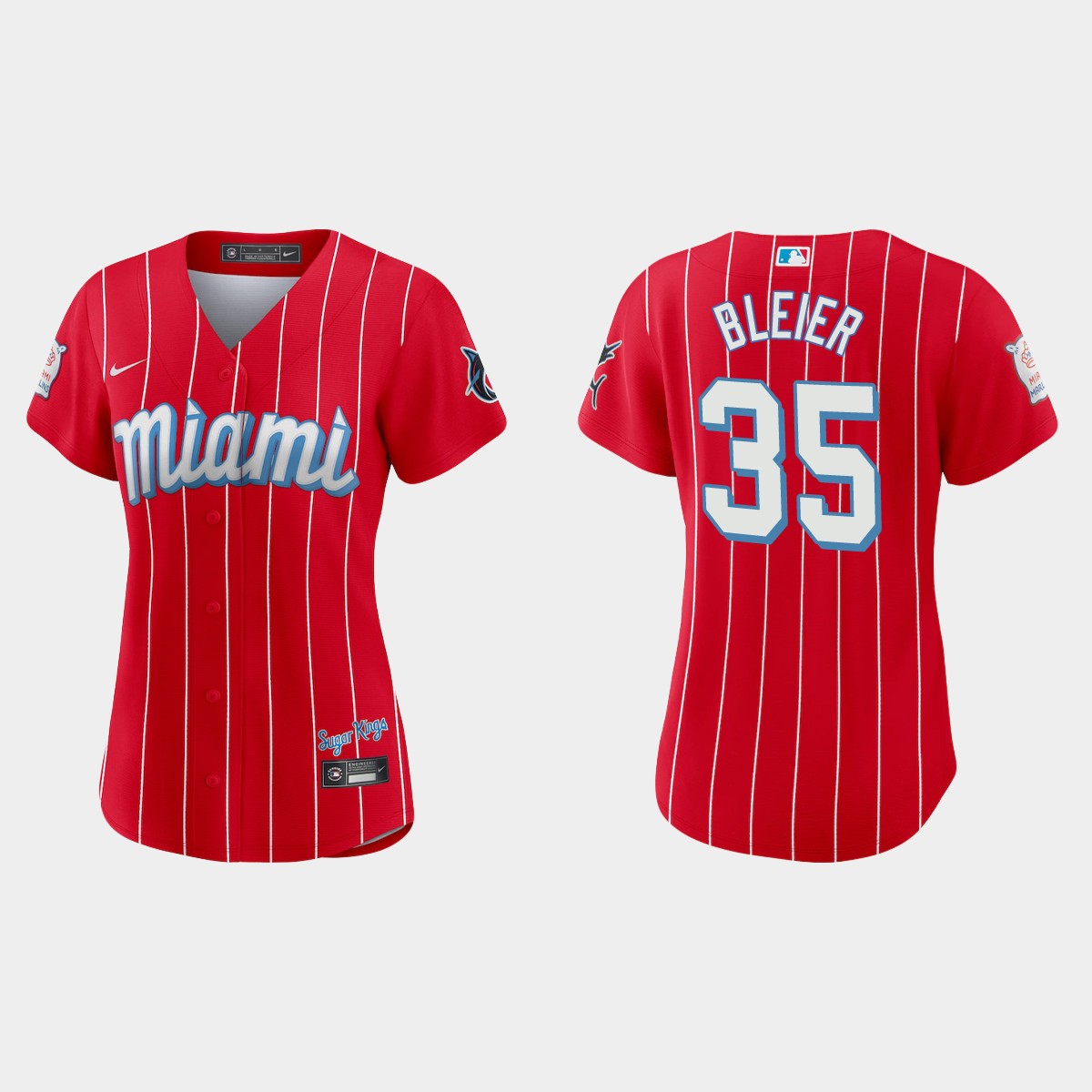 Personalized Miami Marlins #35 Richard Bleier Women’s 2021 City Connect Authentic MLB Jersey Red