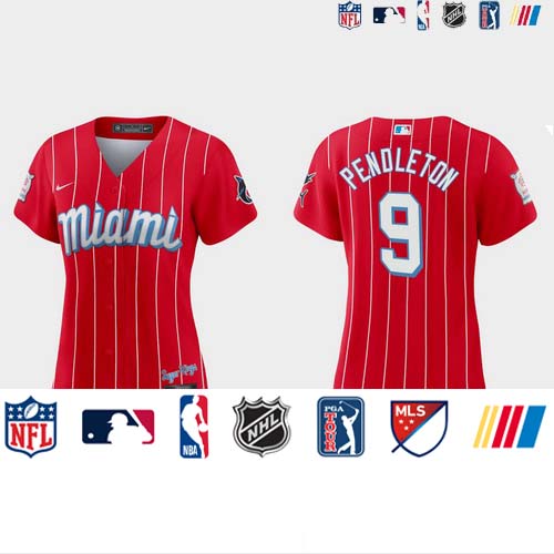 Personalized Miami Marlins #9 Terry Pendleton Women’s 2021 City Connect Authentic MLB Jersey Red