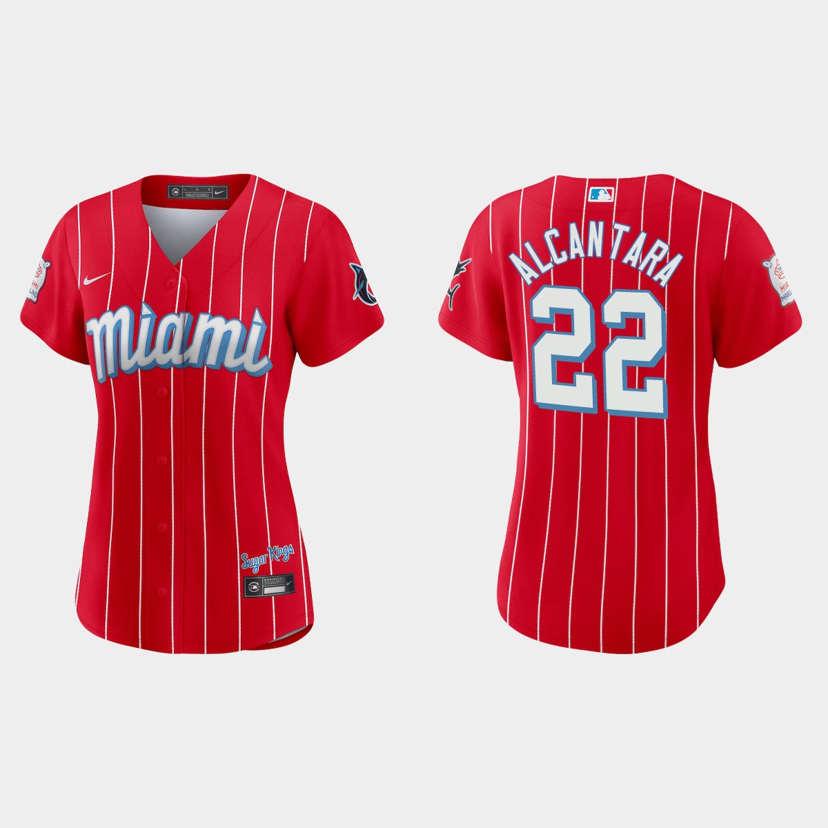 Personalized Miami Marlins #22 Sandy Alcantara Women’s 2021 City Connect Authentic MLB Jersey Red