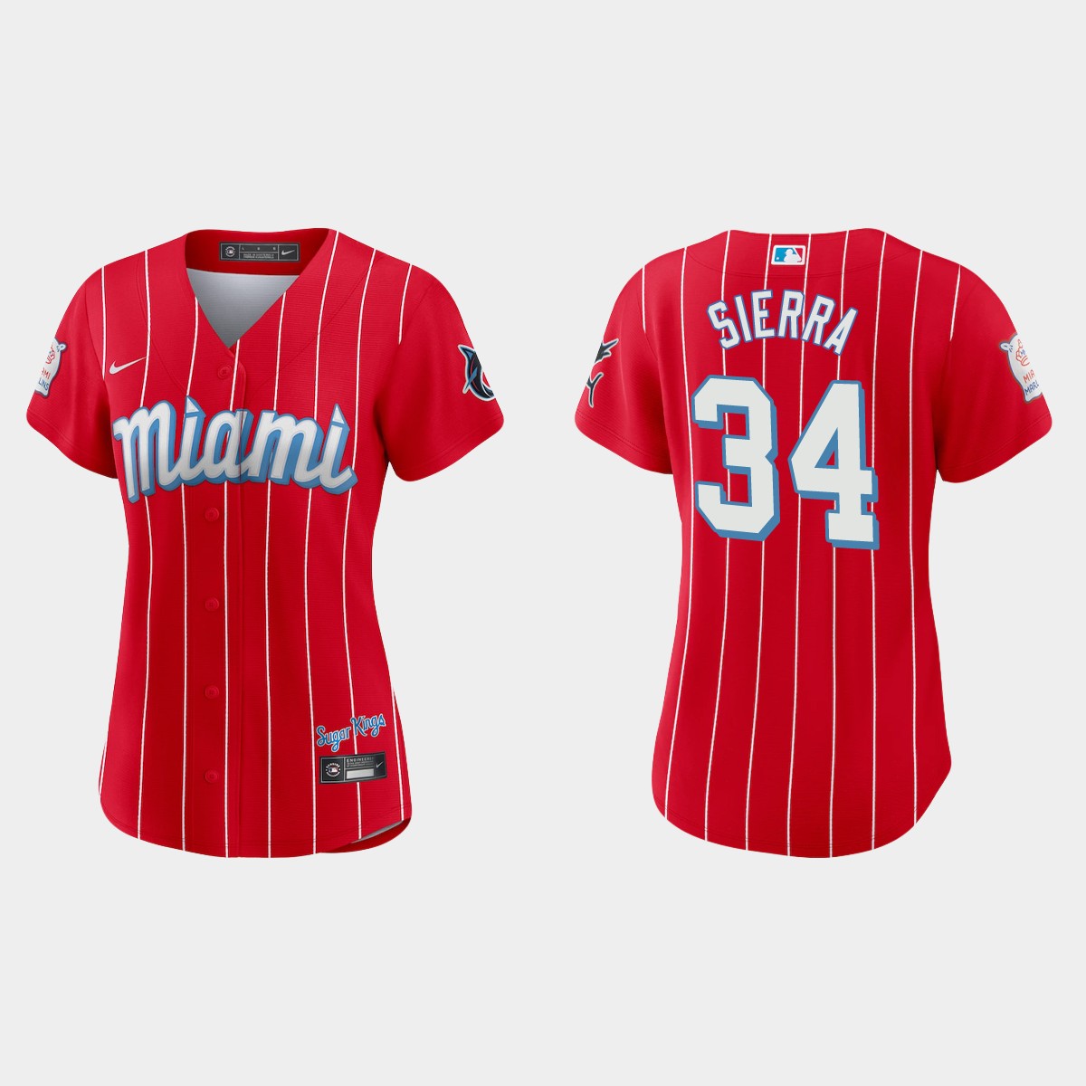 Personalized Miami Marlins #34 Magneuris Sierra Women’s 2021 City Connect Authentic MLB Jersey Red