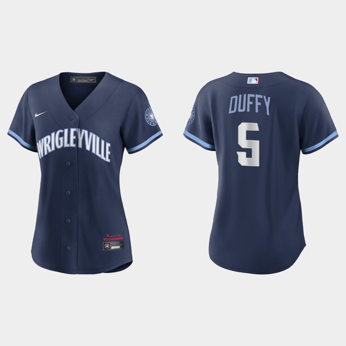 Personalized Chicago Cubs #5 Matt Duffy Women’s 2021 City Connect Navy MLB Jersey
