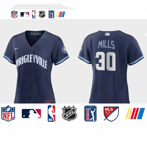 Personalized Chicago Cubs #30 Alec Mills Women’s 2021 City Connect Navy MLB Jersey