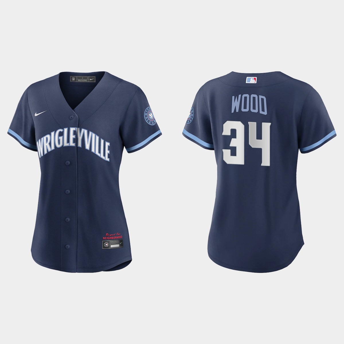 Personalized Chicago Cubs #34 Kerry Wood Women’s 2021 City Connect Navy MLB Jersey