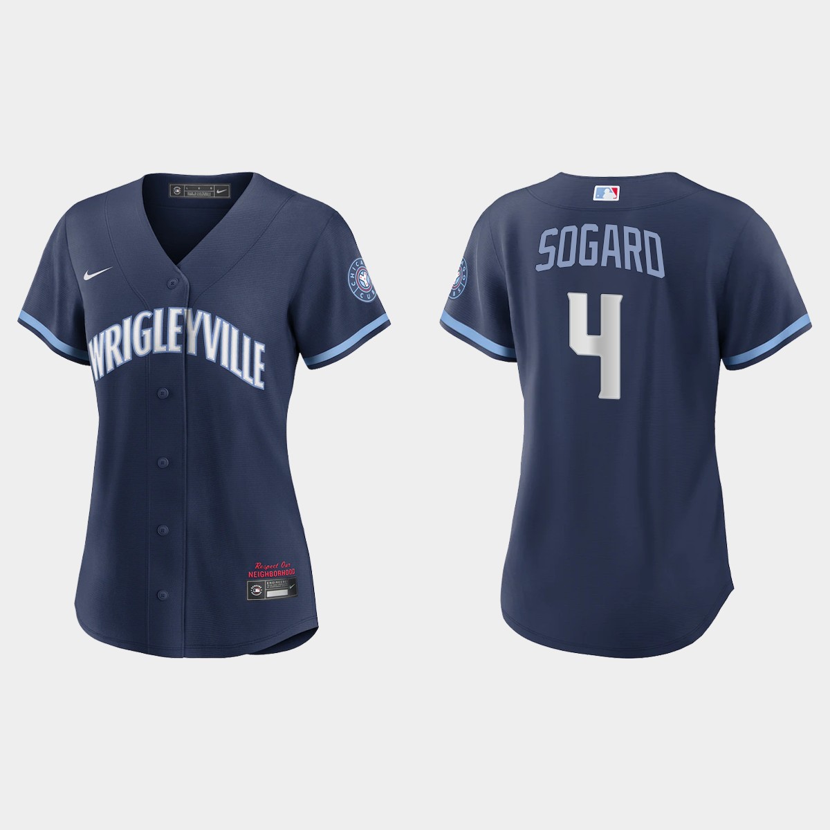 Personalized Chicago Cubs #4 Eric Sogard Women’s 2021 City Connect Navy MLB Jersey