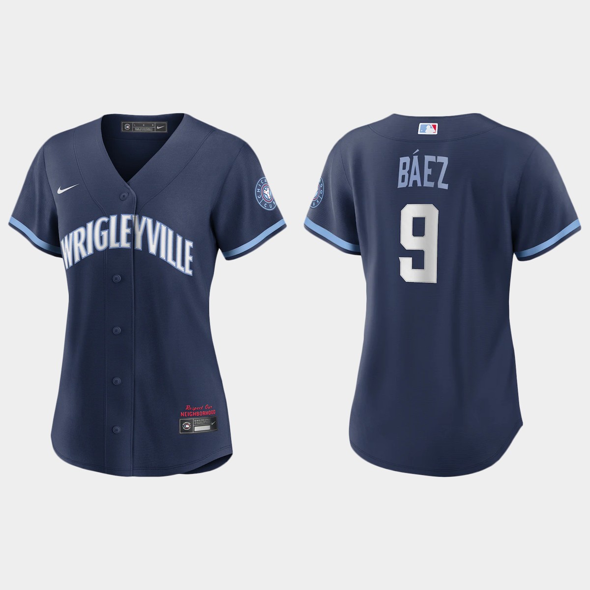 Personalized Chicago Cubs #9 Javier Baez Women’s 2021 City Connect Navy MLB Jersey
