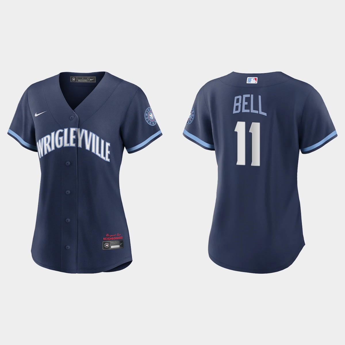 Personalized Chicago Cubs #11 George Bell Women’s 2021 City Connect Navy MLB Jersey