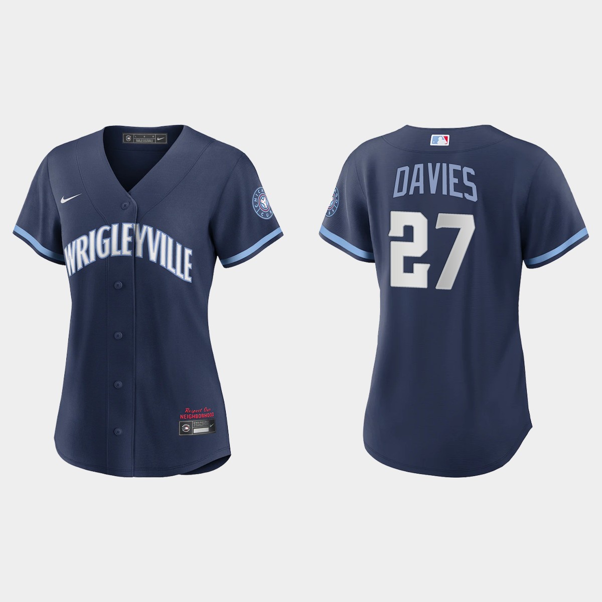 Personalized Chicago Cubs #27 Zach Davies Women’s 2021 City Connect Navy MLB Jersey