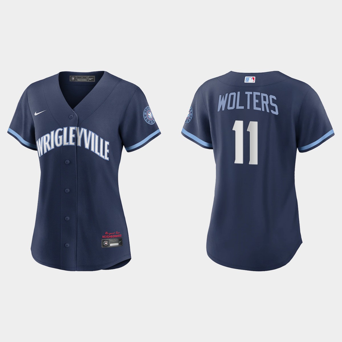 Personalized Chicago Cubs #11 Tony Wolters Women’s 2021 City Connect Navy MLB Jersey