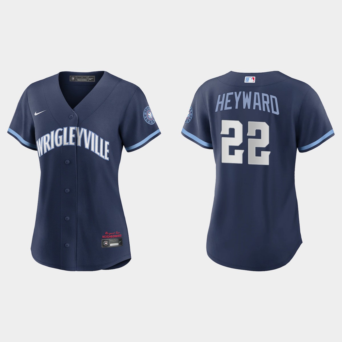 Personalized Chicago Cubs #22 Jason Heyward Women’s 2021 City Connect Navy MLB Jersey