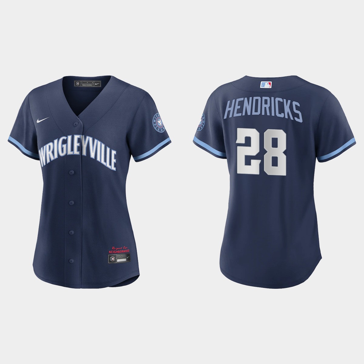 Personalized Chicago Cubs #28 Kyle Hendricks Women’s 2021 City Connect Navy MLB Jersey