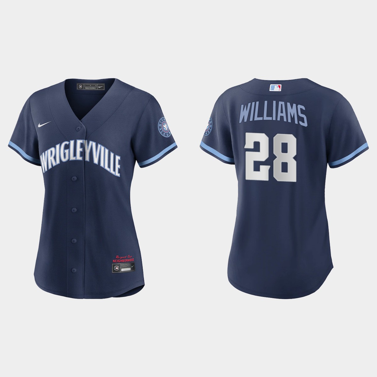 Personalized Chicago Cubs #28 Mitch Williams Women’s 2021 City Connect Navy MLB Jersey