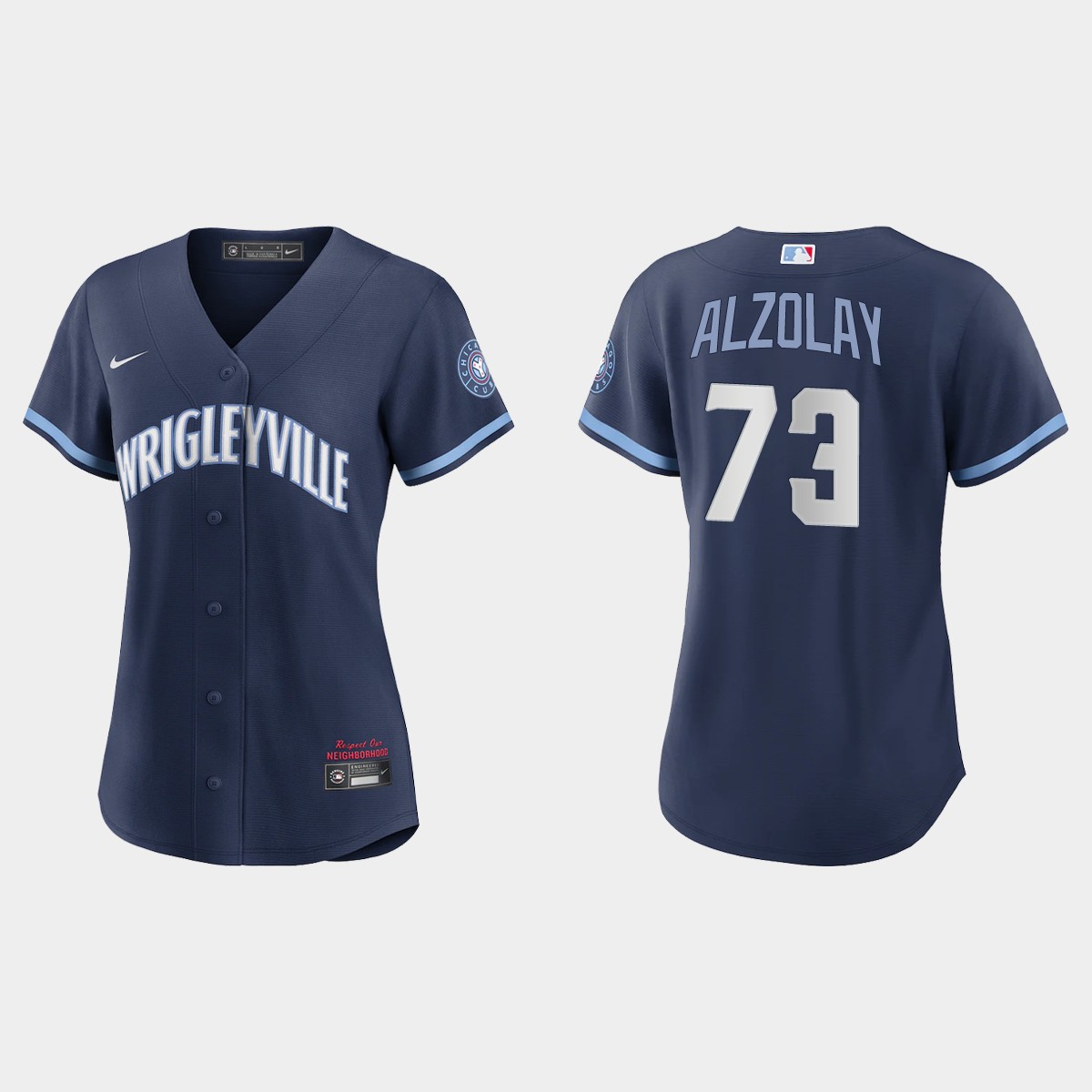 Personalized Chicago Cubs #73 Adbert Alzolay Women’s 2021 City Connect Navy MLB Jersey