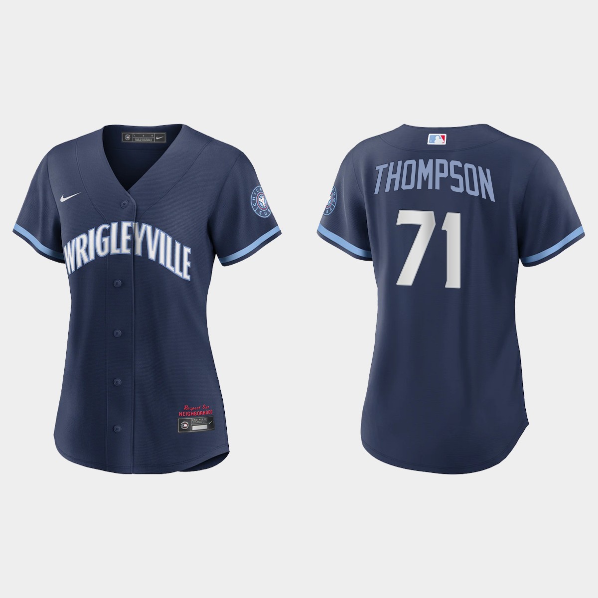 Personalized Chicago Cubs #71 Keegan Thompson Women’s 2021 City Connect Navy MLB Jersey
