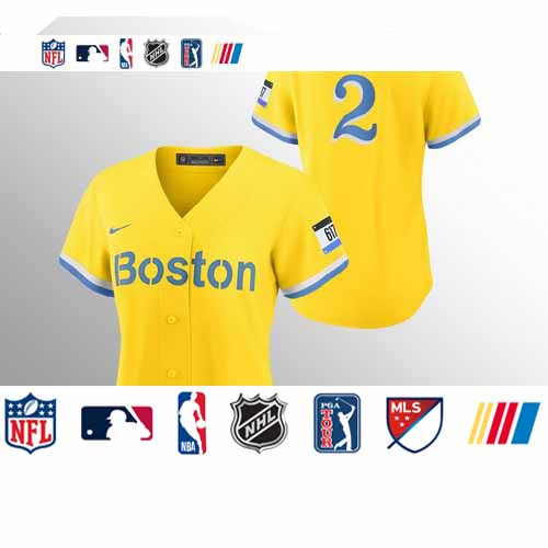 Personalized Boston Red Sox #2 Xander Bogaerts Women’s 2021 City Connect Gold MLB Jersey – No Name